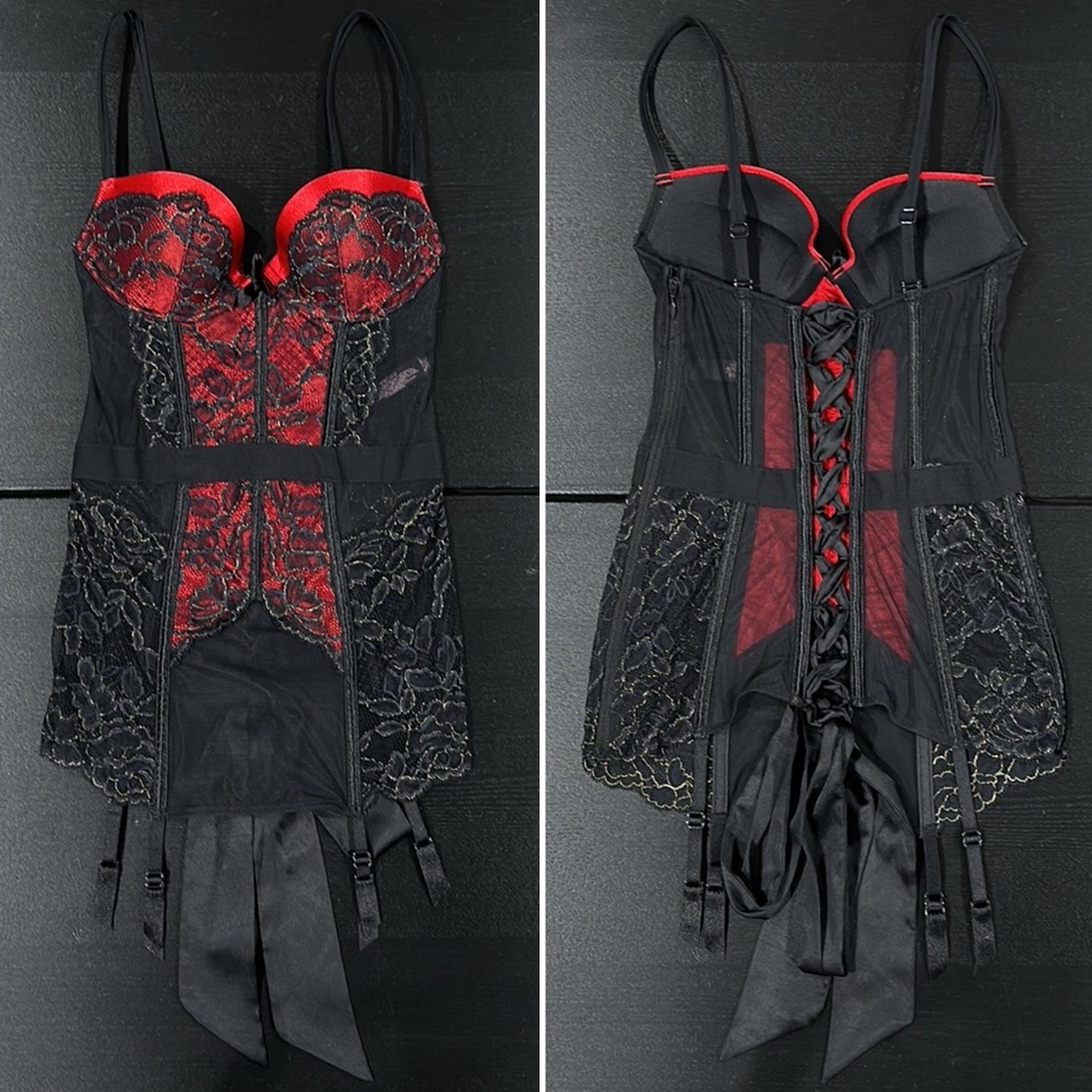 Victoria’s Secret Red and Black Lingerie Corset with Lace-Up Back - 34B - Picture 1 of 8